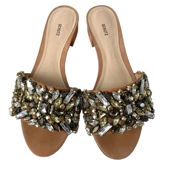 SCHUTZ Shoes - SCHUTZ Victoria Jewelled Embellished Leather Sandal Slides Size 7